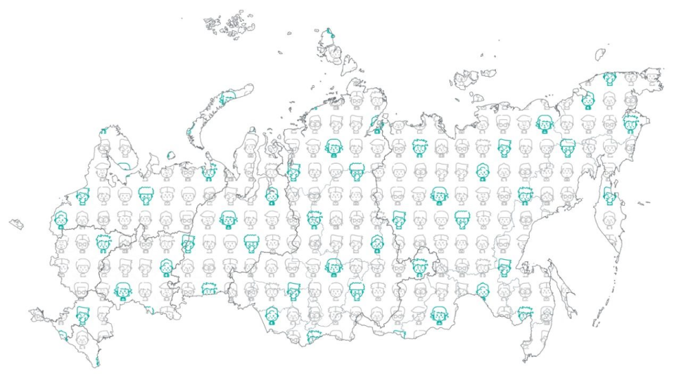 Схематичные мальчики на карте России
